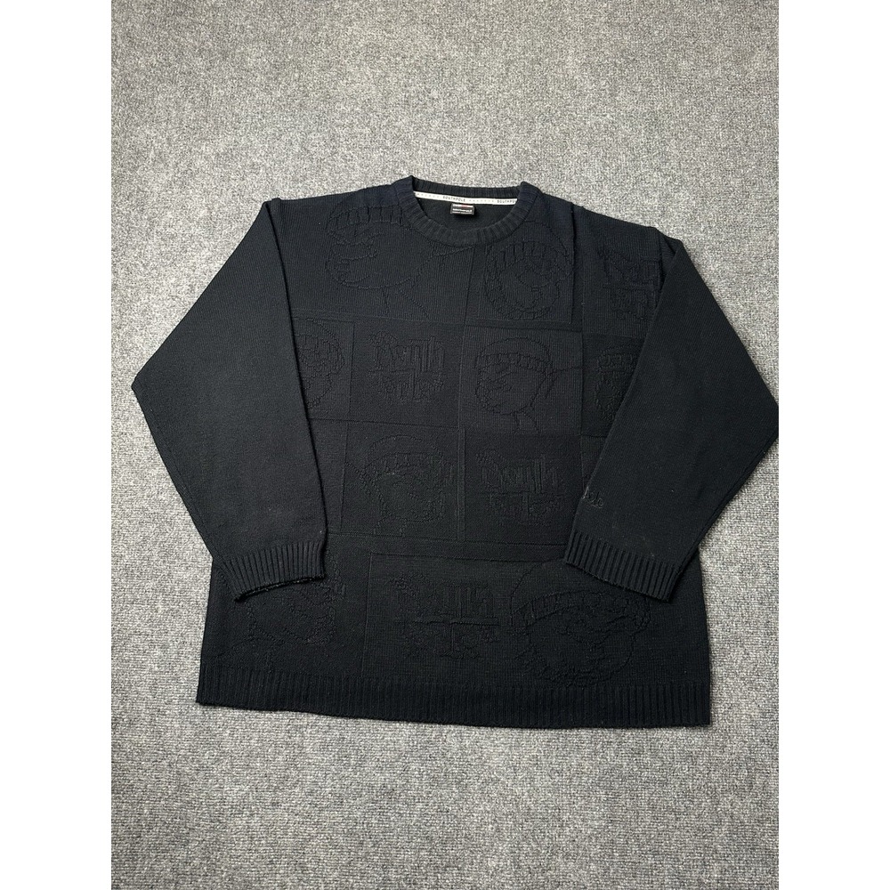 Mens Knit Southpole Black Logo Pattern Sweater 90s Era, Made in Korea,‎ Size XL